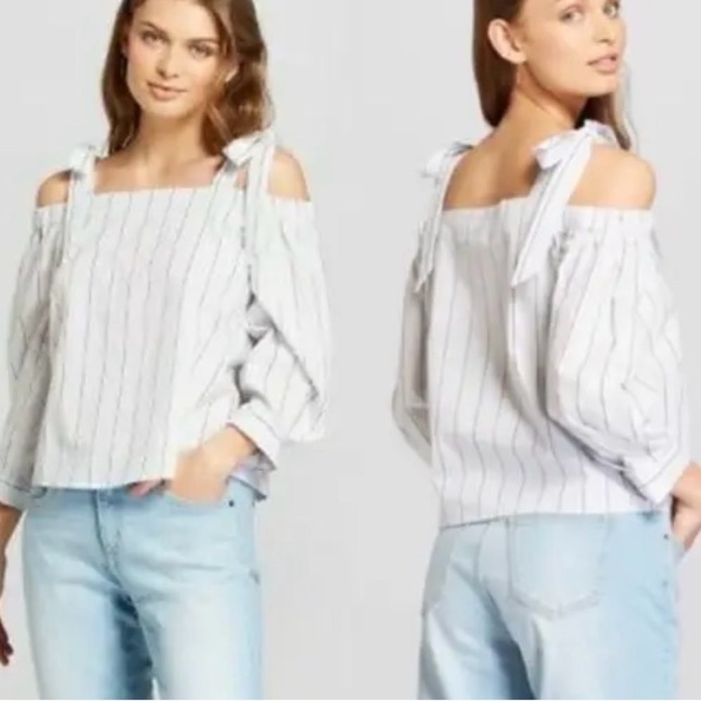 A New Day White Boxy Tie Front Blouse